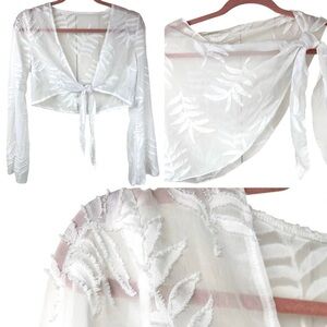 Pool Beach 2-piece sheer white coverup, S, crop top with tie & sarong, Vacation